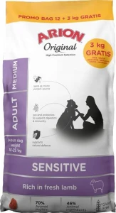 Arion Original Sensitive Adult Medium Lamb dla psa 12kg + 3kg GRATIS